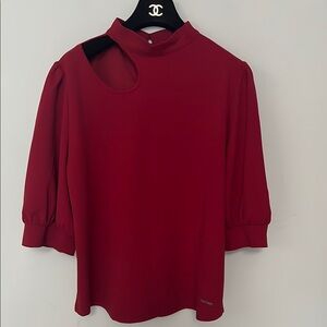 Nine West Red Cut Out Puff Sleeve Blouse